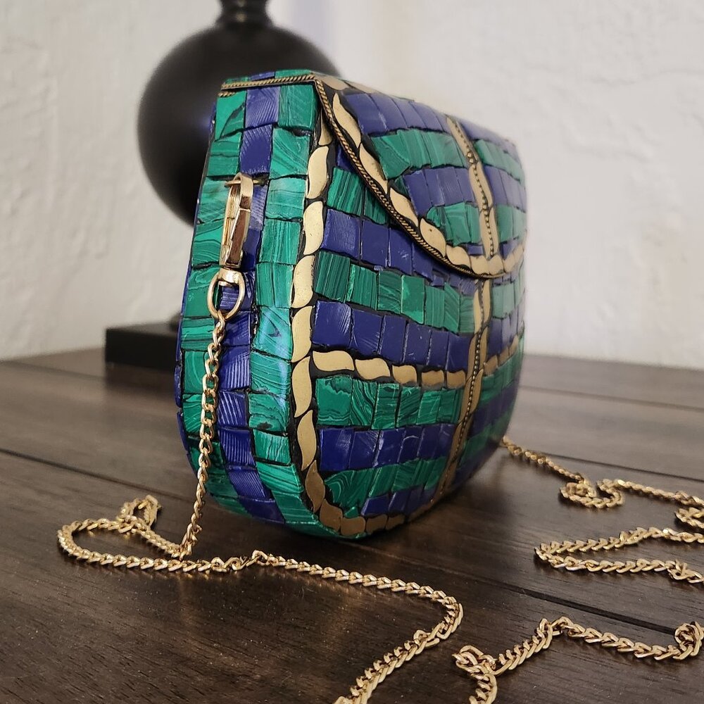 RAMLA Moroccan Mosaic Bag- Blue, Green, & Gold - Picture 5 of 10
